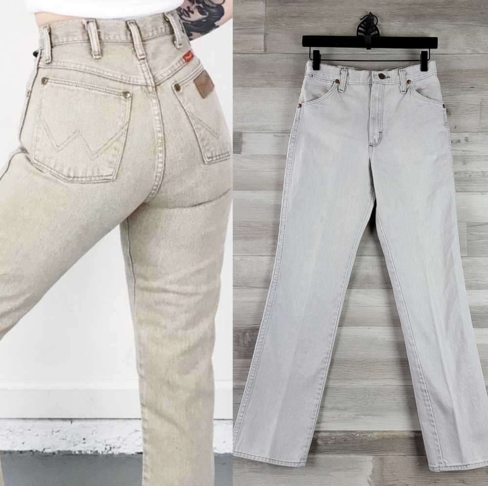 Vintage 70s Wrangler Light Gray High Rise Straight-leg Jeans Size 28 USA Made